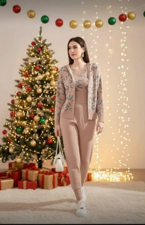 Hooded Cardigan & Tank Top & Pants Set