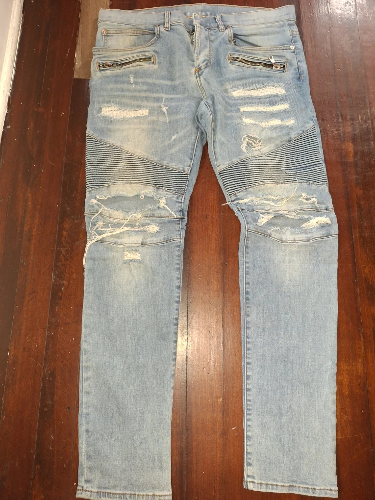 Balmain Paris Distressed Biker Jeans, Size 34 - photo 3