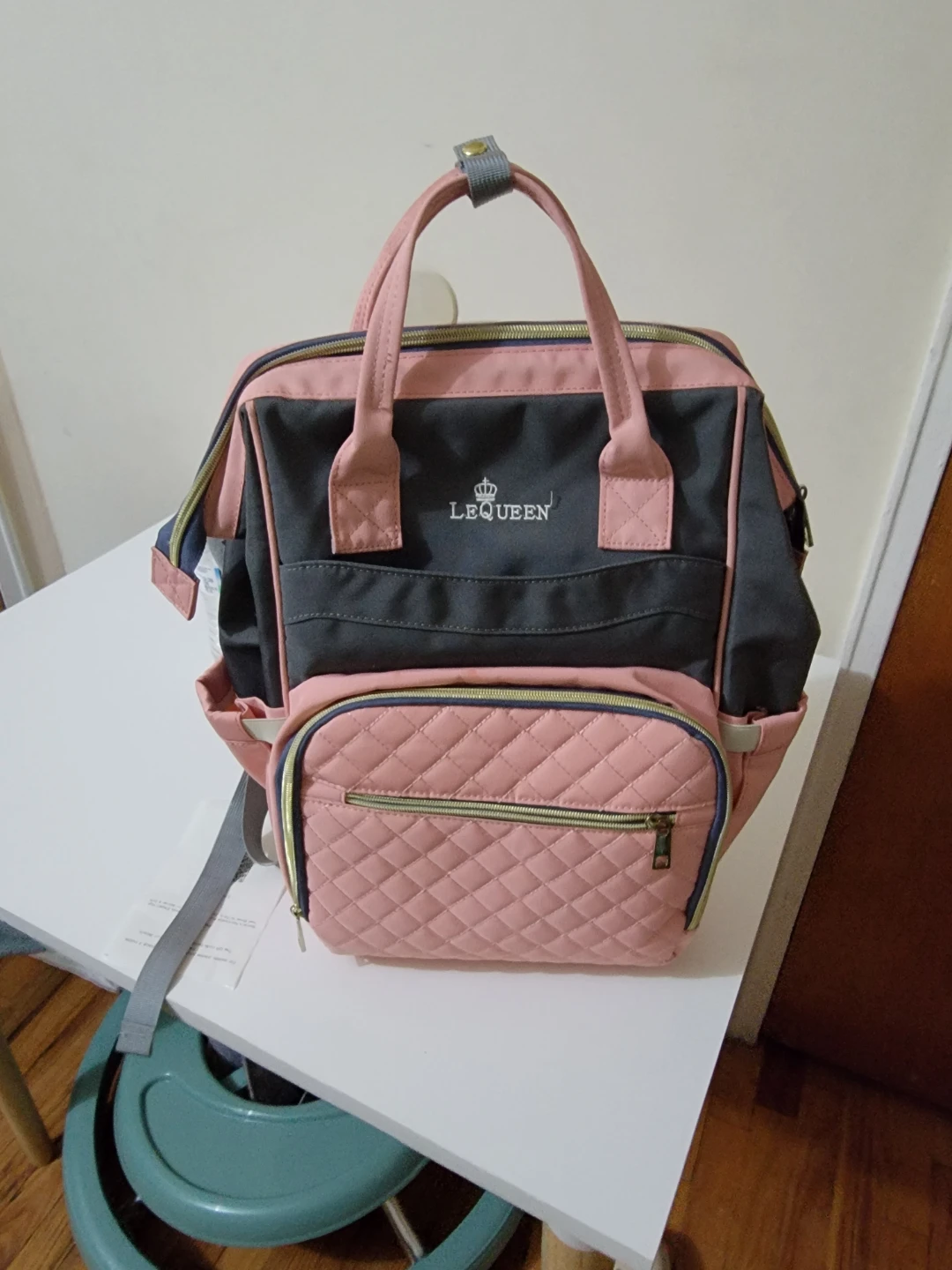 LEQUEEN Diaper Bag Backpack - Pink & Gray