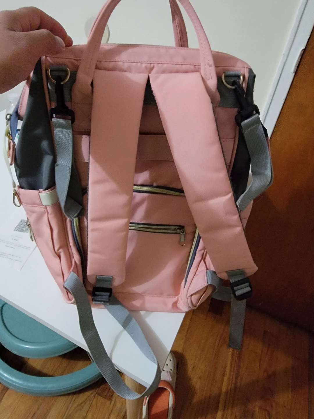 LEQUEEN Diaper Bag Backpack - Pink & Gray - photo 2