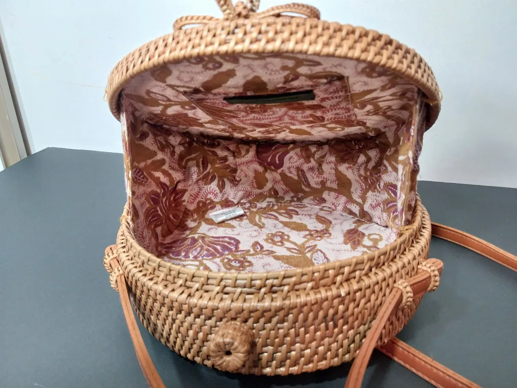 Anthropologie Round Woven Rattan Boho Crossbody Bag image indicator(3)