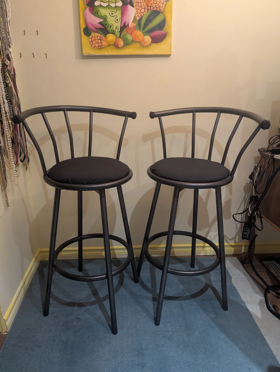 ***Modern Black Metal Bar Stools*** Set of 2