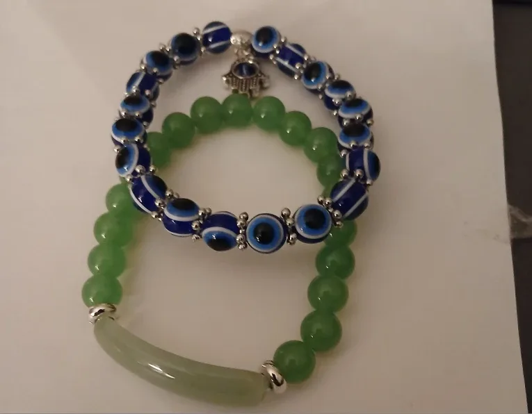 Green Beaded bracelet/Evil eye bracelet
