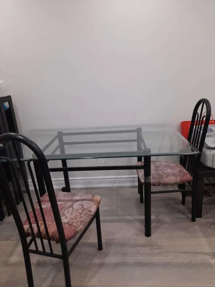 Glass Top Dining Table with 3 Chairs