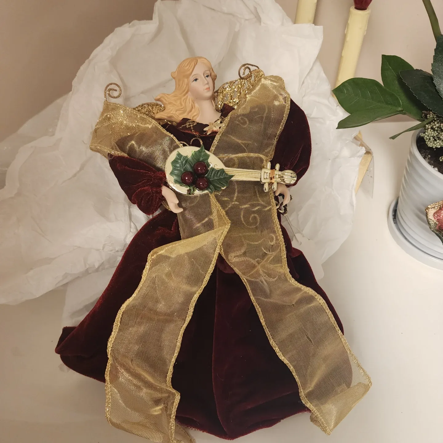 Christmas 12" Angel Figurine - Burgundy & Gold