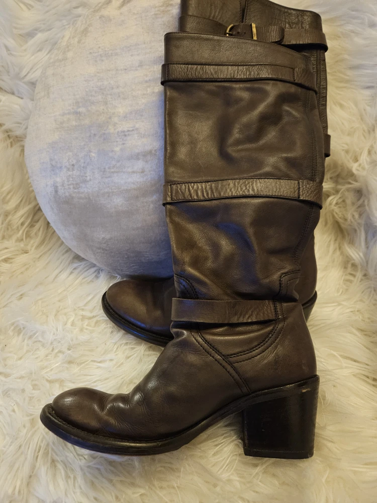 Dessai Brown Leather Knee High Boots Size 6 - photo 2