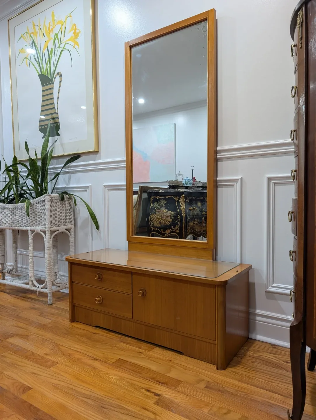Mid Century Teak Vanity with Mirror - Great hallway table