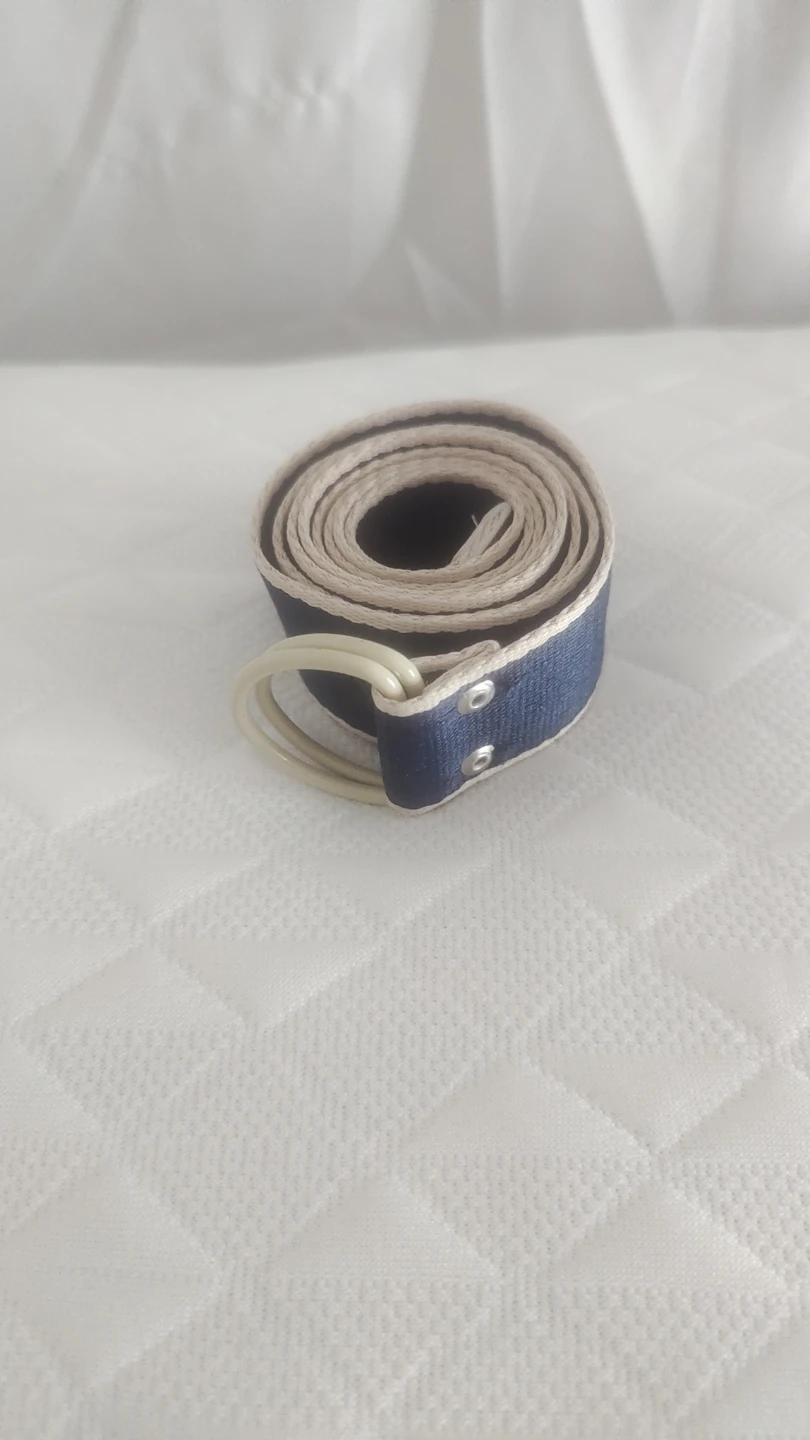 Blue & Beige Belt with Round Buckle