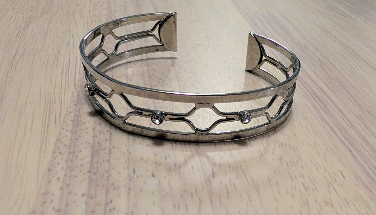 Silver Cuff Bracelet with Rhinestones
