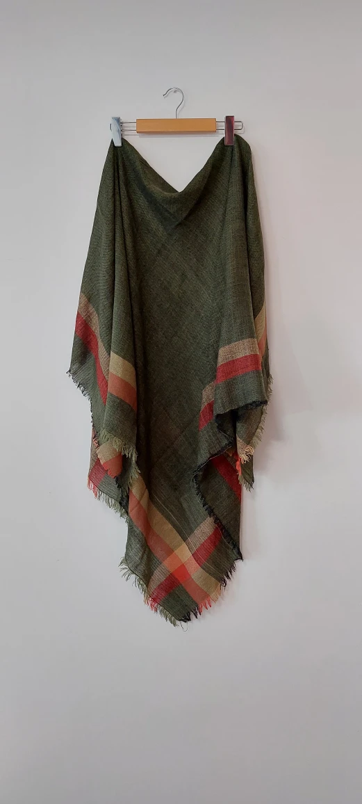 Green Plaid Fringe Scarf