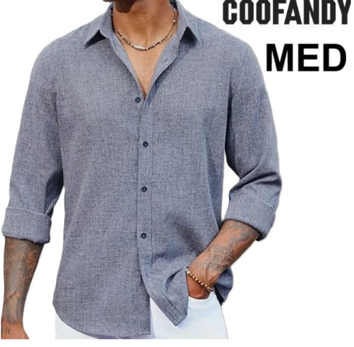 COOFANDY Men's Casual Linen Shirt - Size Medium