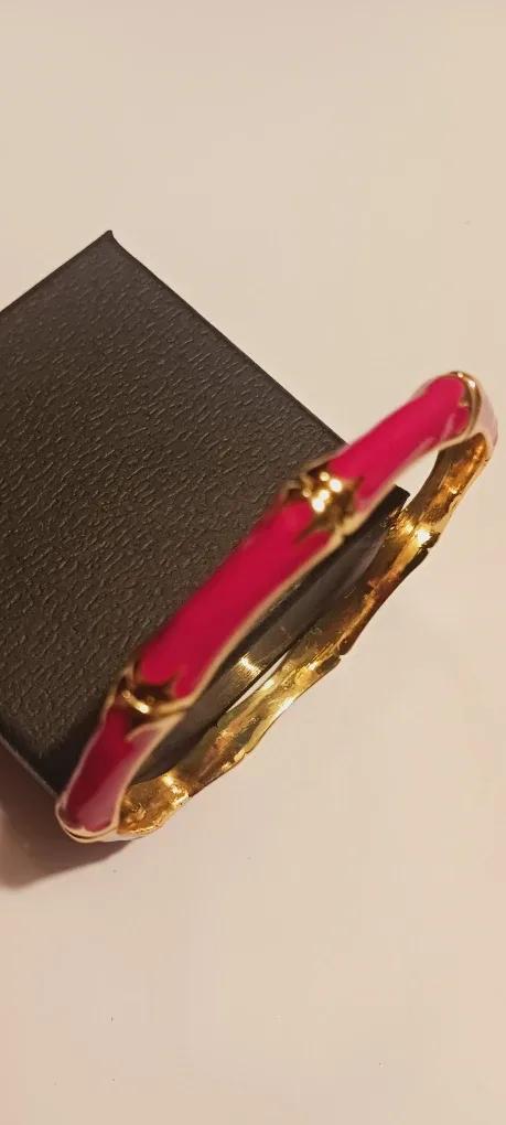 SALE $5 !! FORNASH Signed Pink Enamel Gold Bangle Bracelet image indicator(2)