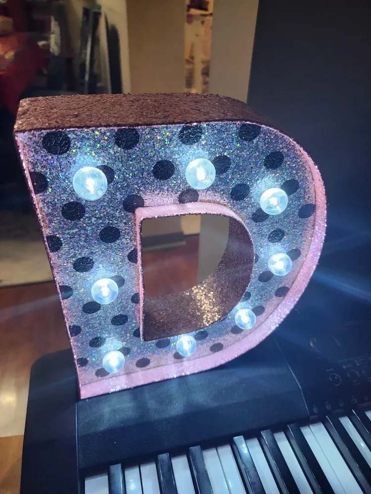 Letter D Marquee Light, Pink & Silver