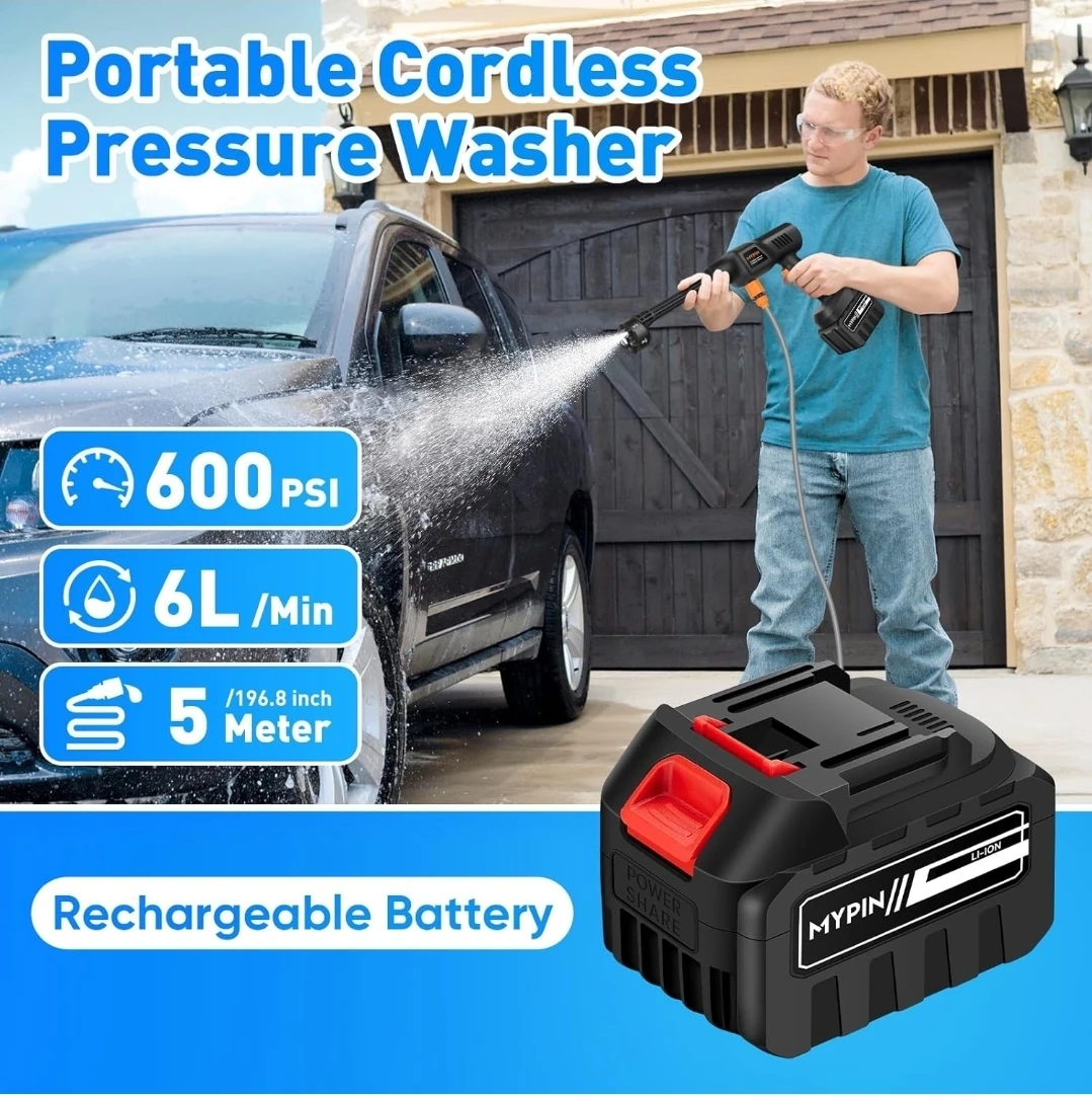 Portable Cordless Pressure Washer 600 PSI 21V 3.0Ah Powered - photo 3