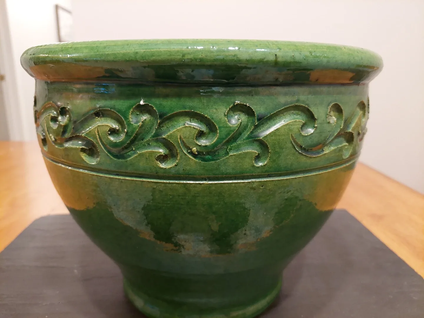 Vintage Hand-Made Glazed Green Decorative Planter