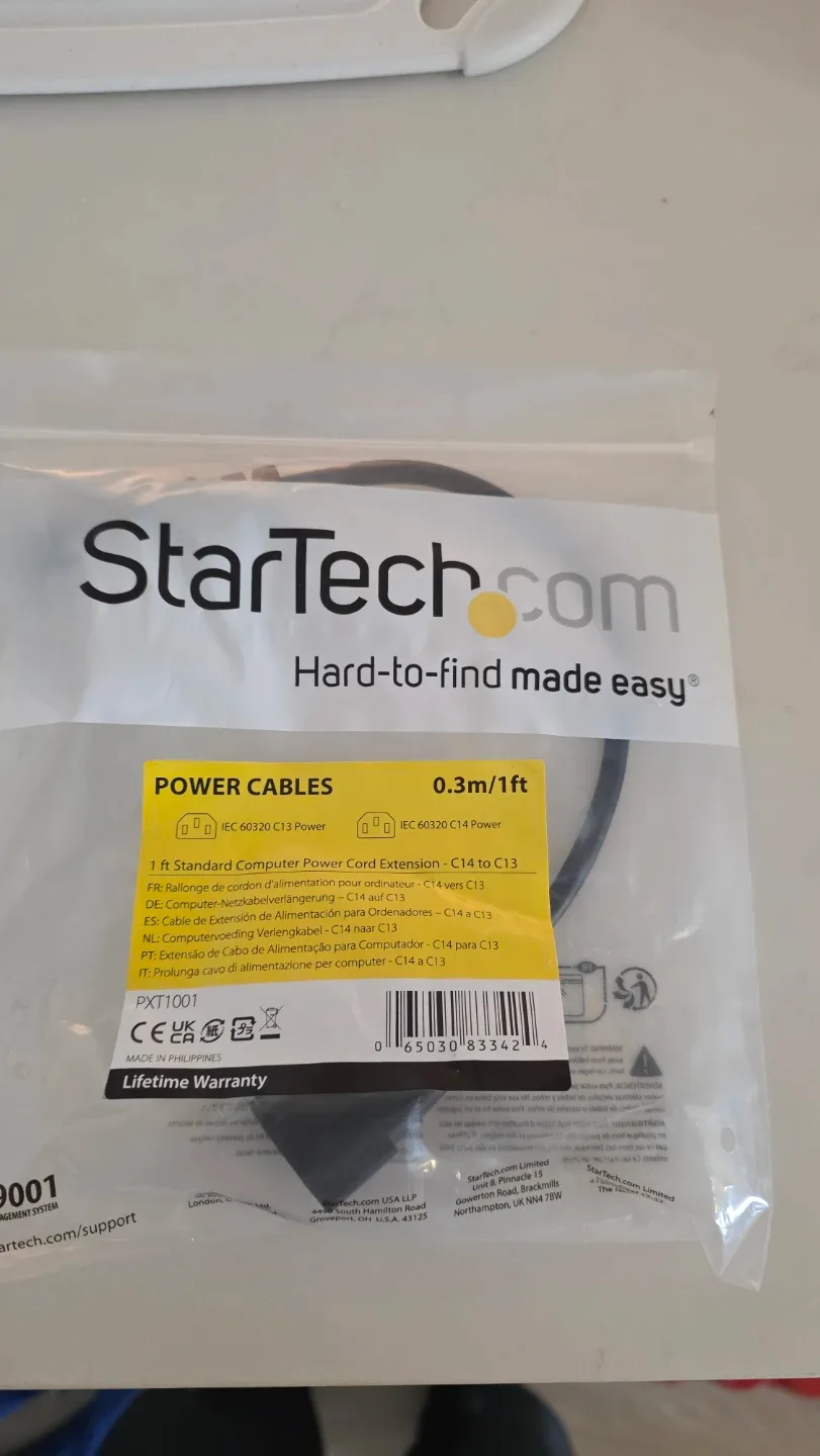 StarTech.com 1ft Standard Computer Power Cord