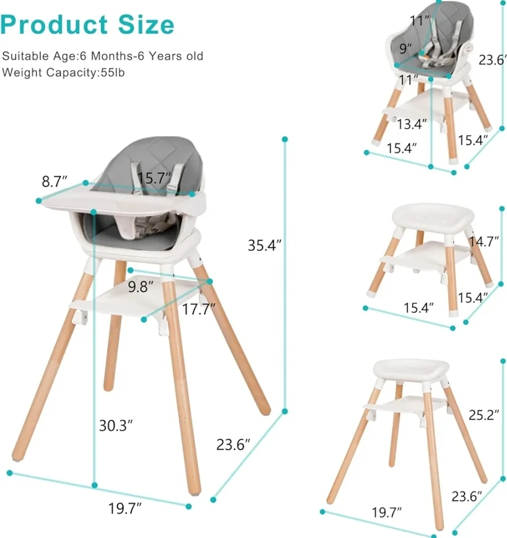 Convertible Wooden High Chair - 6 Months to 6 Years - photo 2