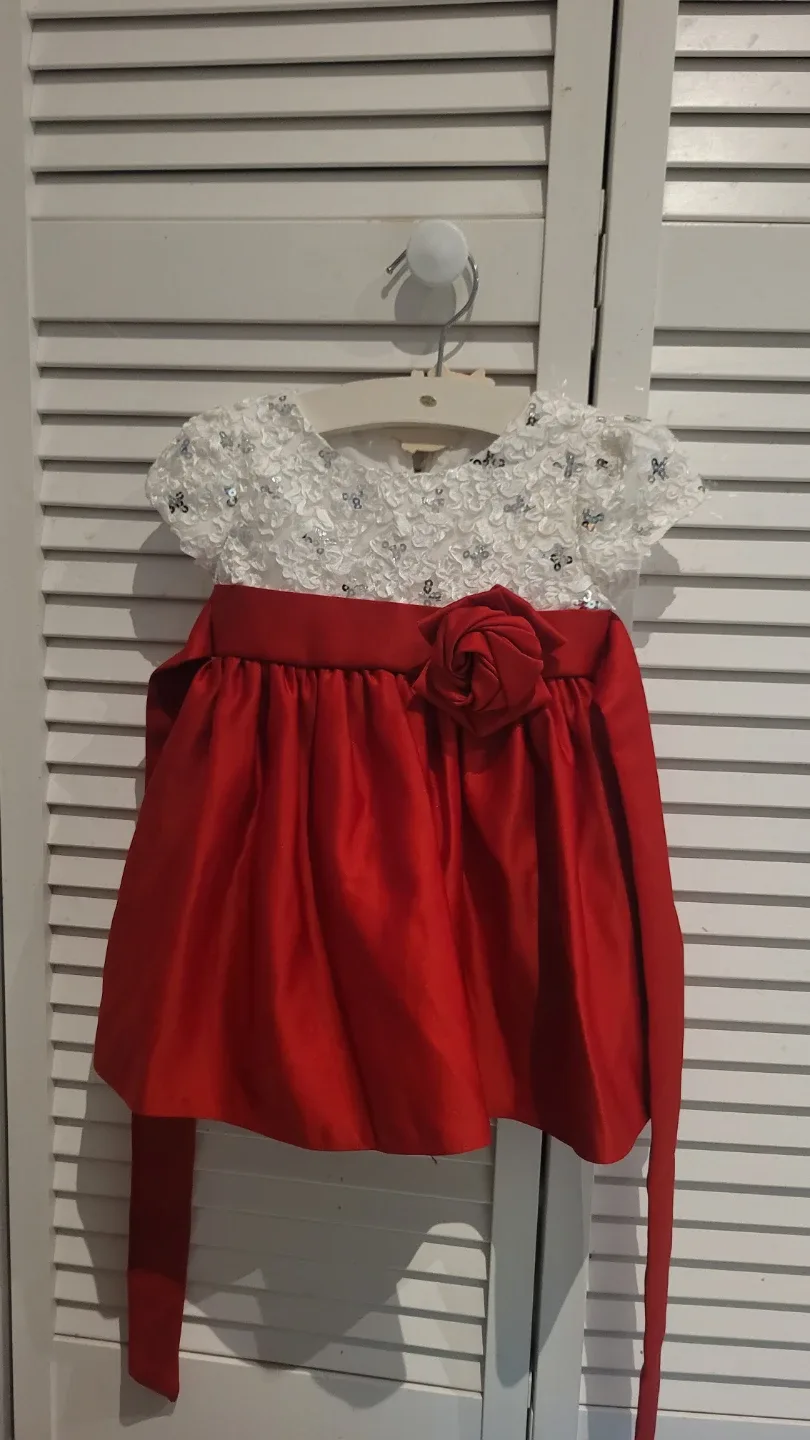 Red & White Dress with Rose Detail