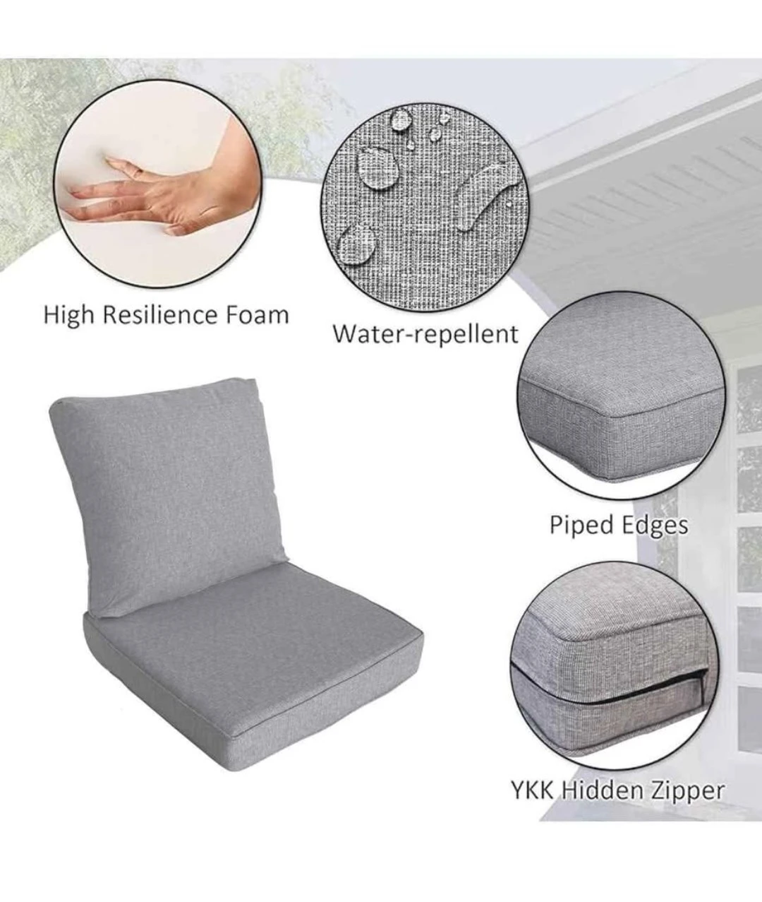 Outdoor Chair Cushions - Gray, Water Repellent - photo 4