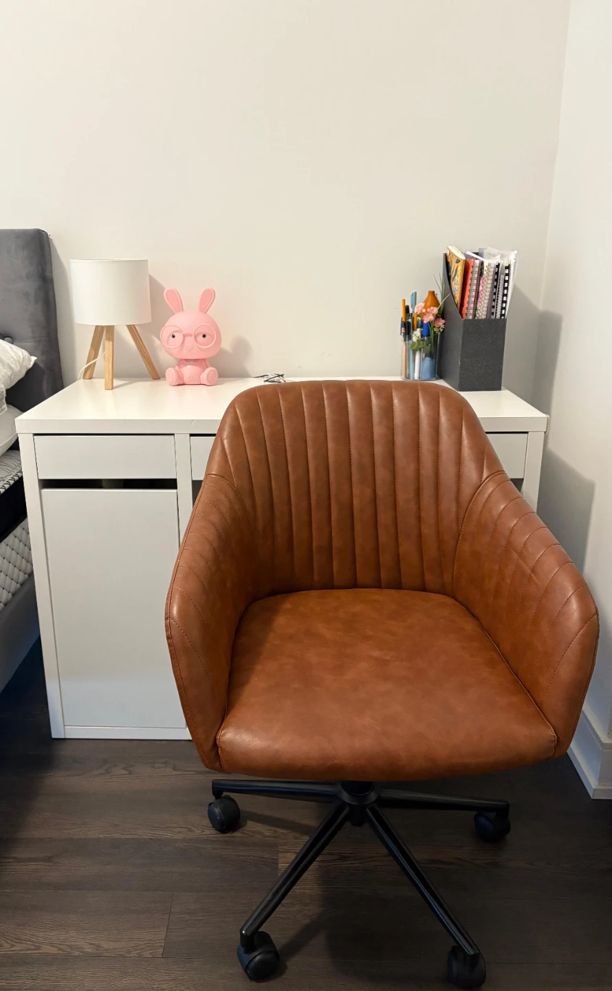 Brown Leather Office Chair and Table