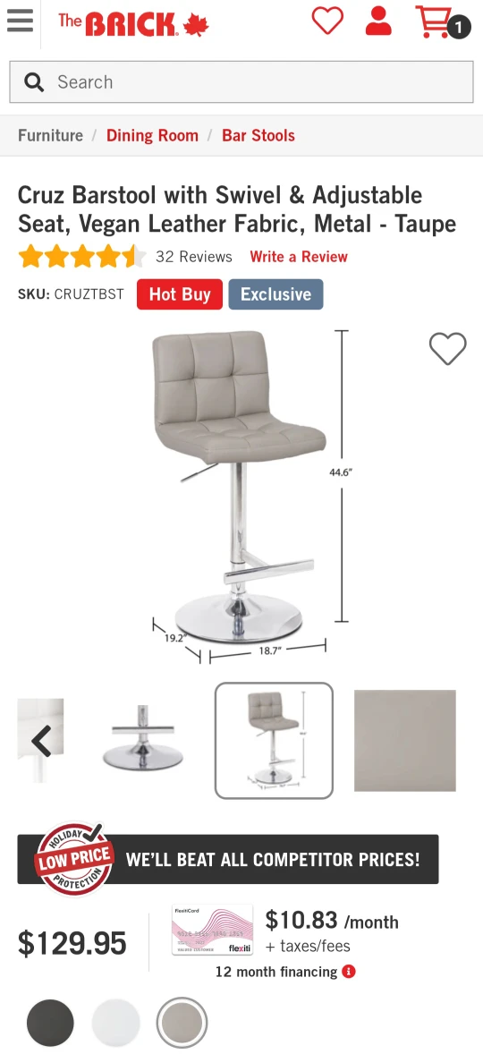 Cruz Barstool with Swivel Seat - Taupe - photo 3
