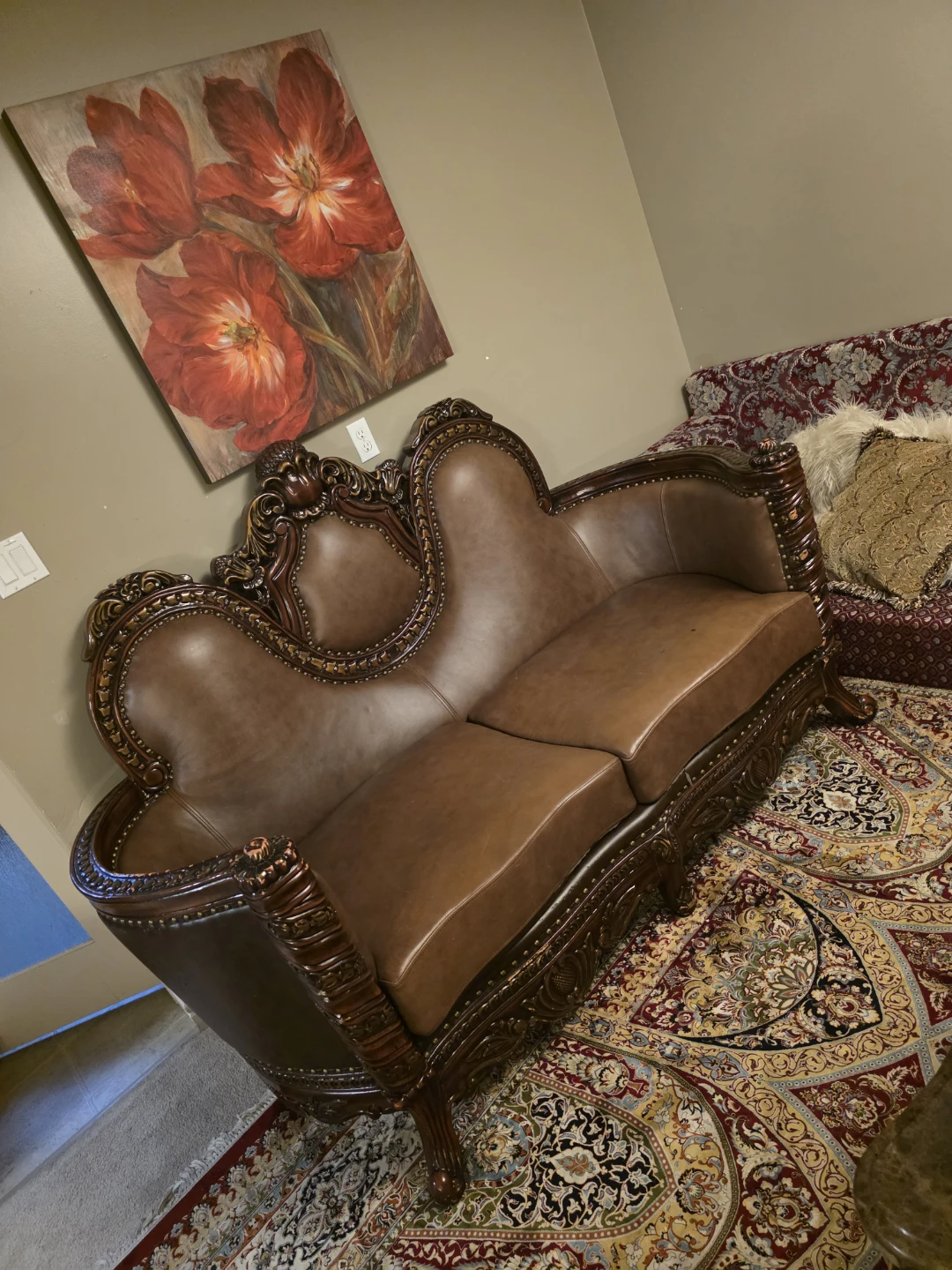 Brown Leather Loveseat Sofa