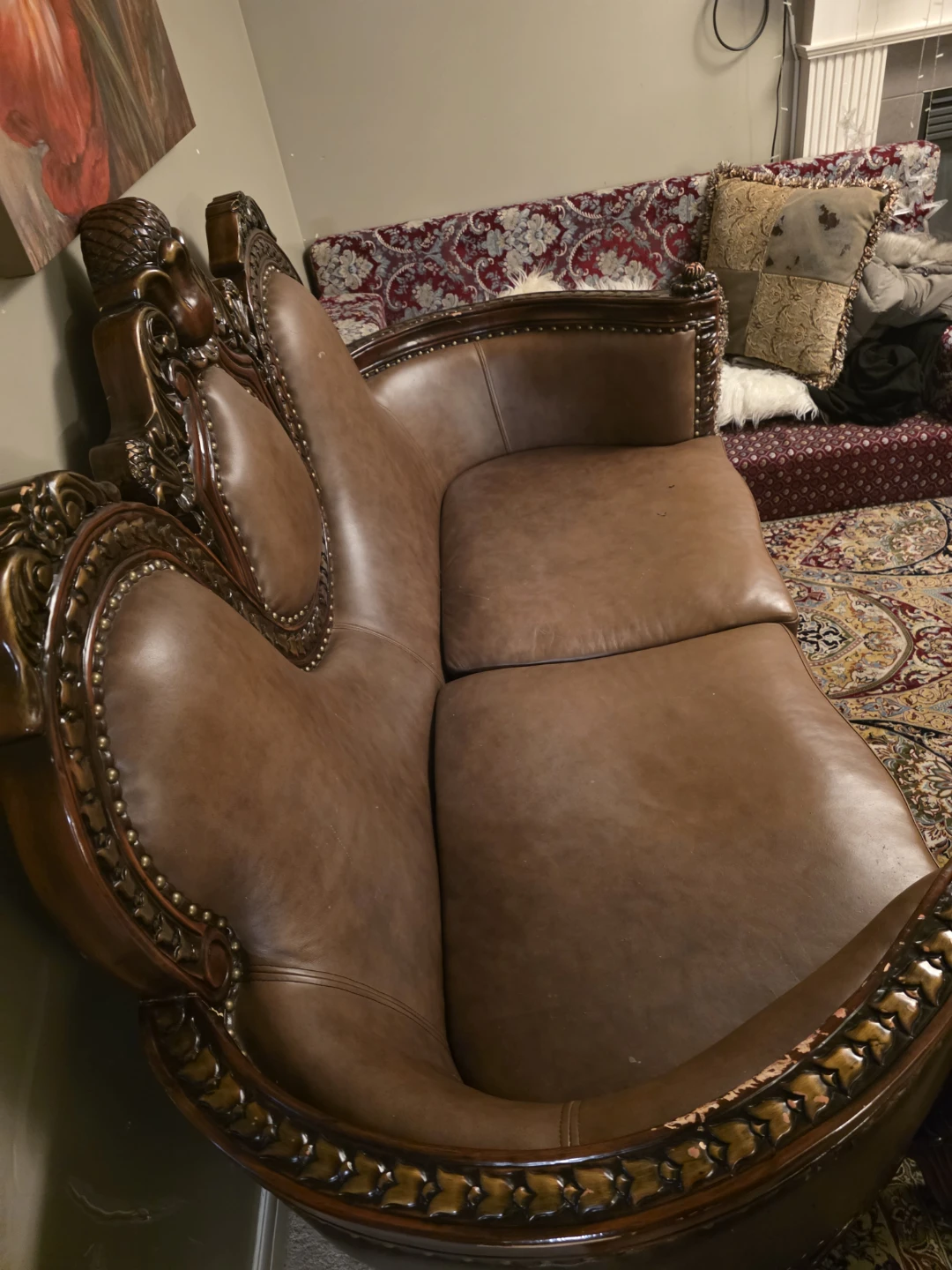 Brown Leather Loveseat Sofa - photo 4