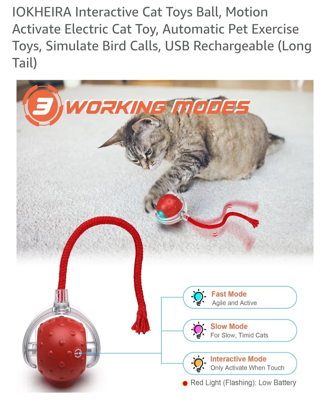 Interactive Cat Toys Ball, Motion Activate Electric Cat Toy - photo 2