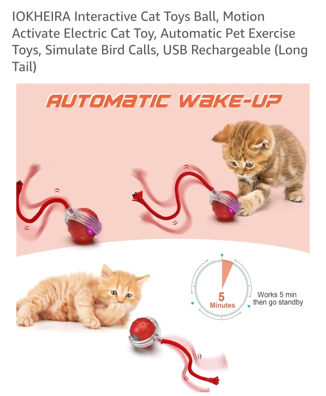 Interactive Cat Toys Ball, Motion Activate Electric Cat Toy - photo 3