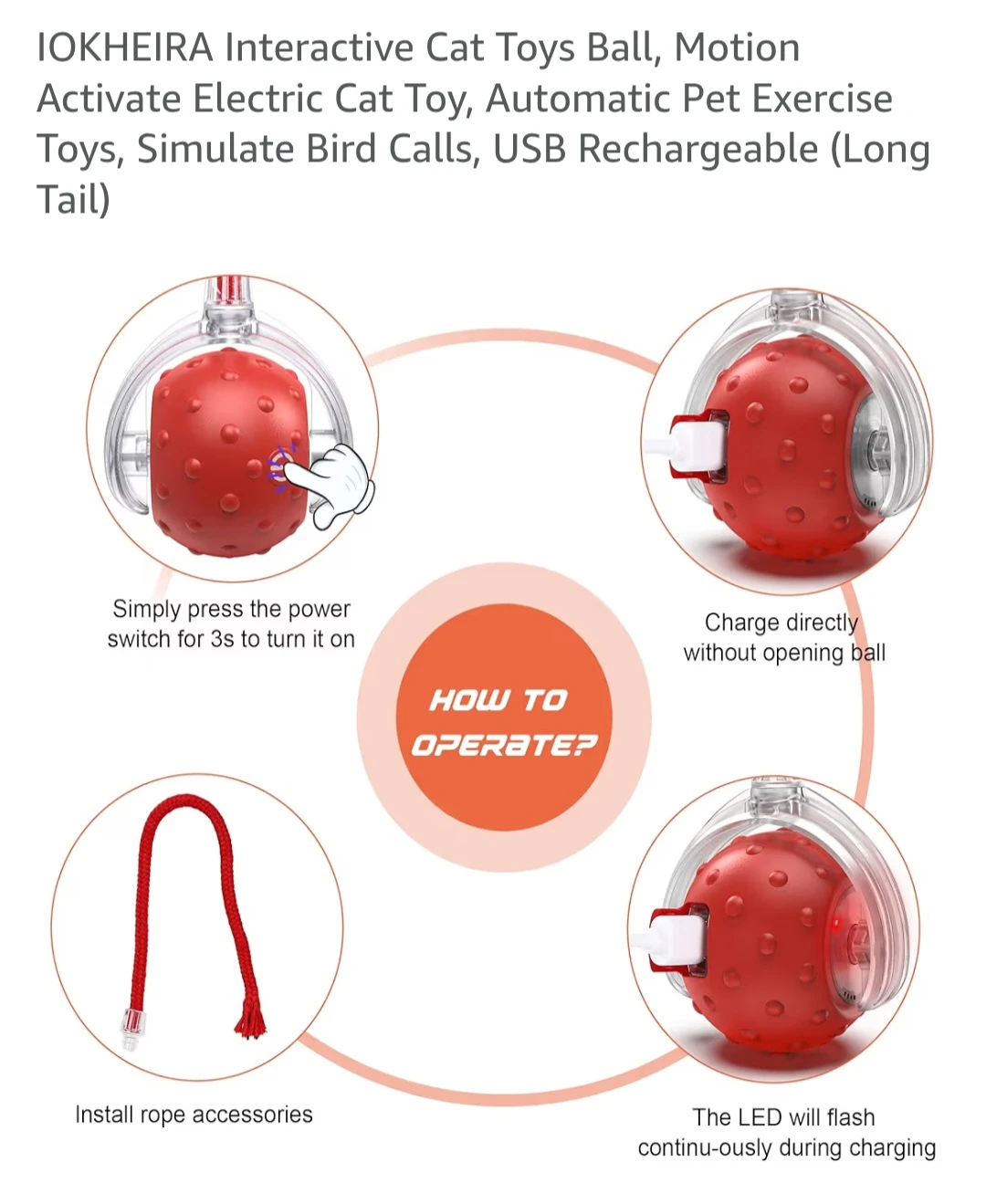 Interactive Cat Toys Ball, Motion Activate Electric Cat Toy - photo 4