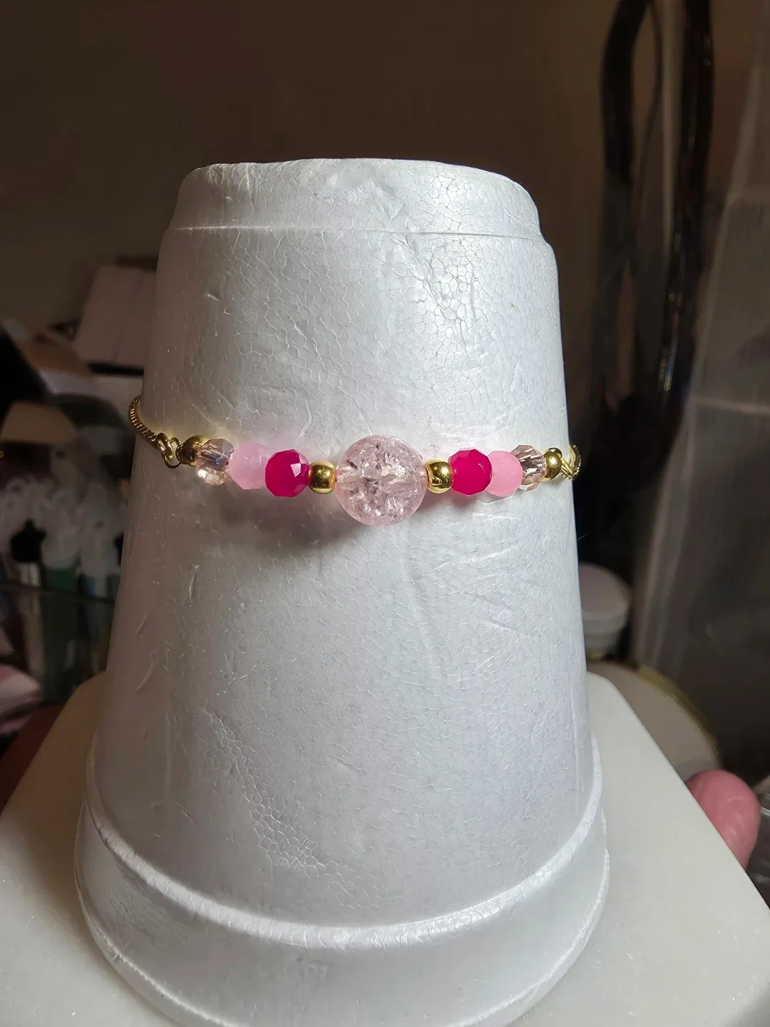 Pink Beaded Bracelet & Earring Set - Handmade image indicator(3)
