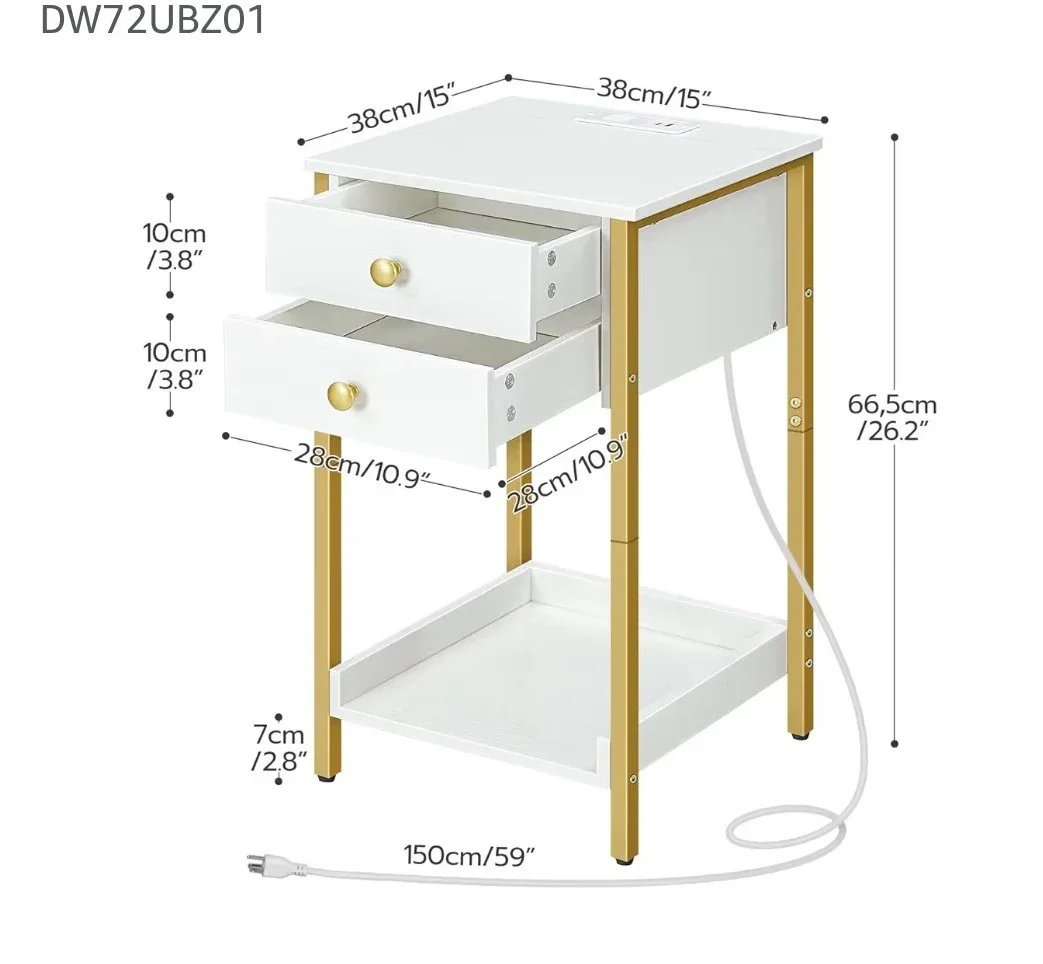 Two White & Gold Accent Table with Drawers