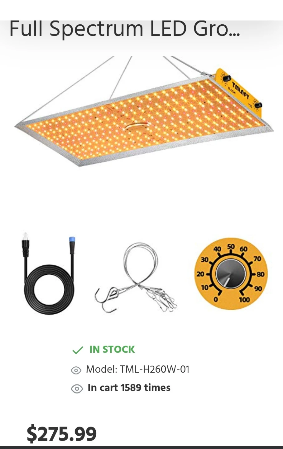 TMLAPY Full Spectrum LED Grow Light TML-H260W-01 - photo 5