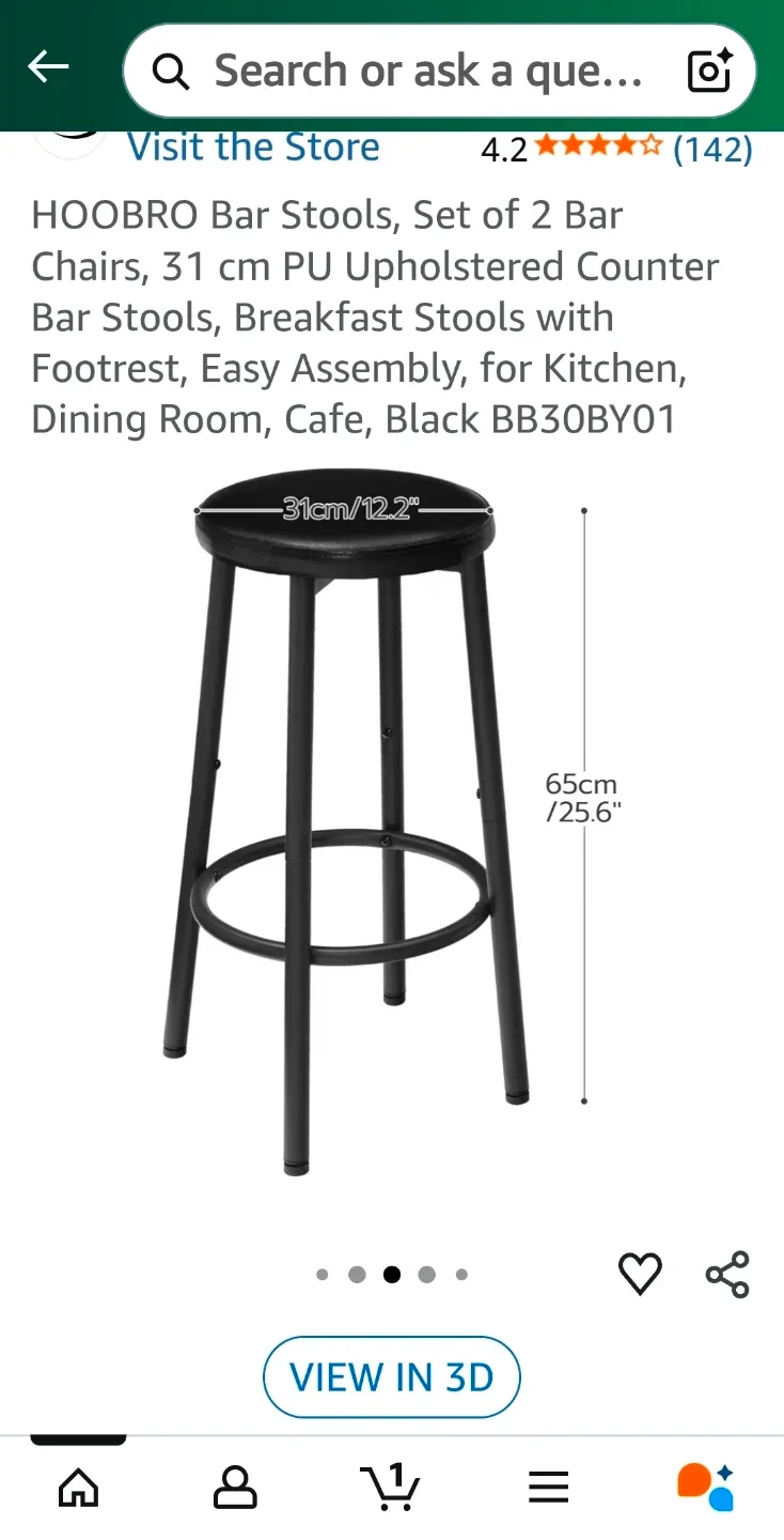 A SET OF 2 HOOBRO Black Bar Stool New image indicator(6)