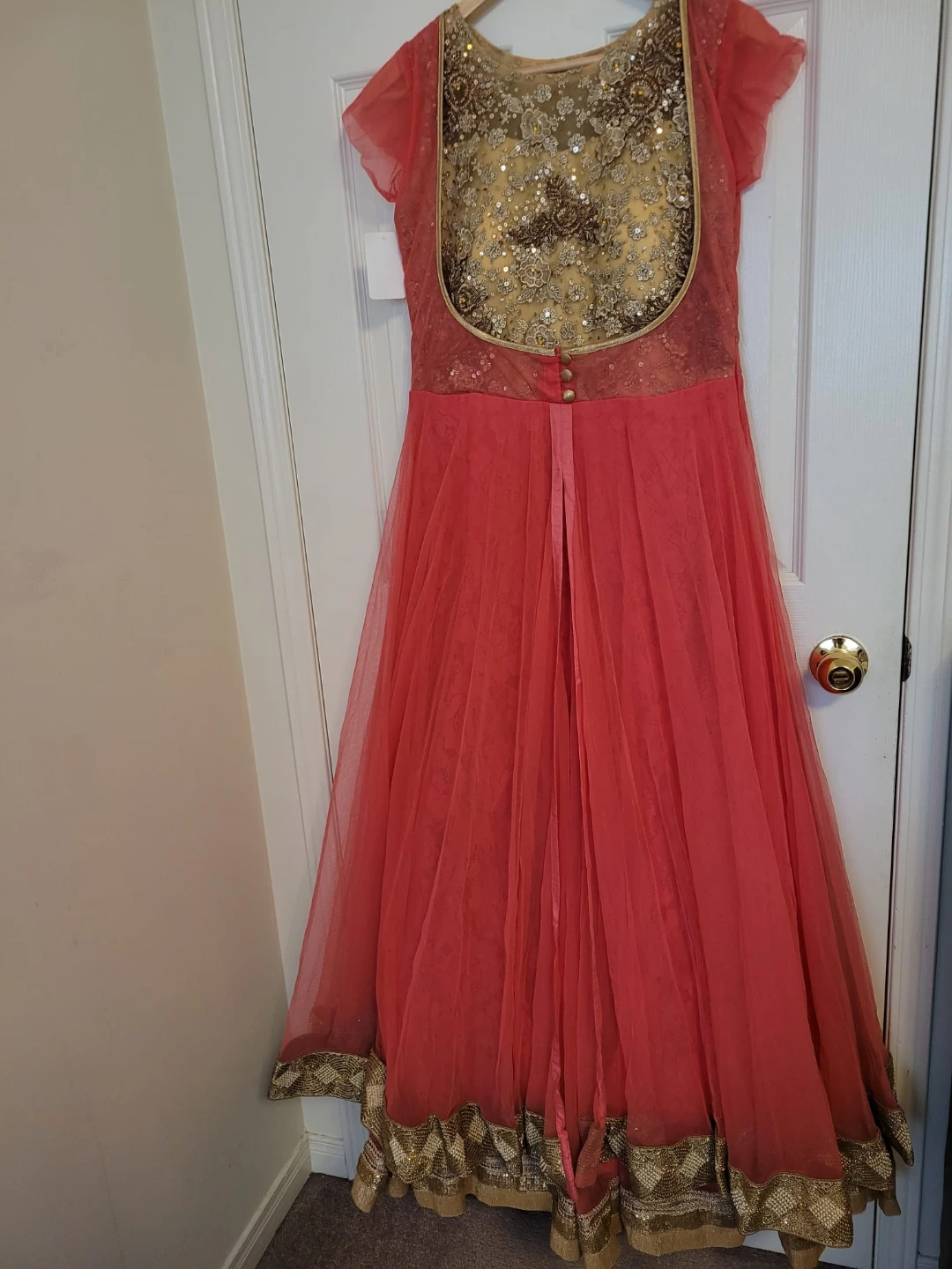 Pink & Gold Embellished Anarkali Dress
