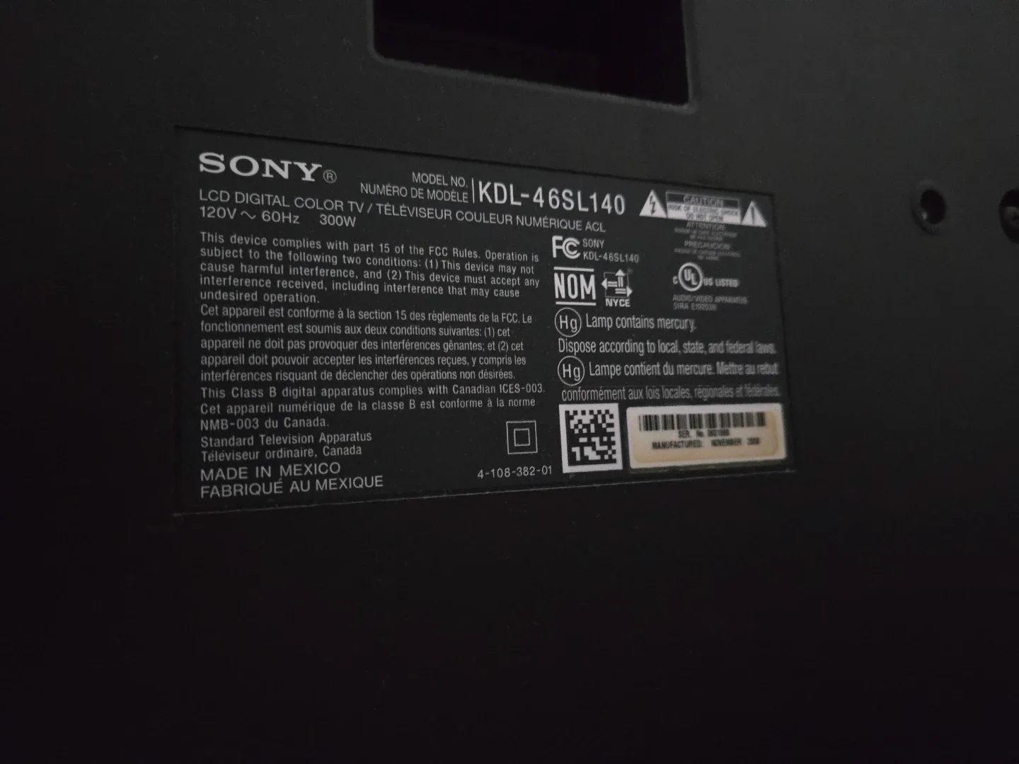 Sony Bravia KDL-46SL140 46" LCD TV #Cleanout image indicator(4)