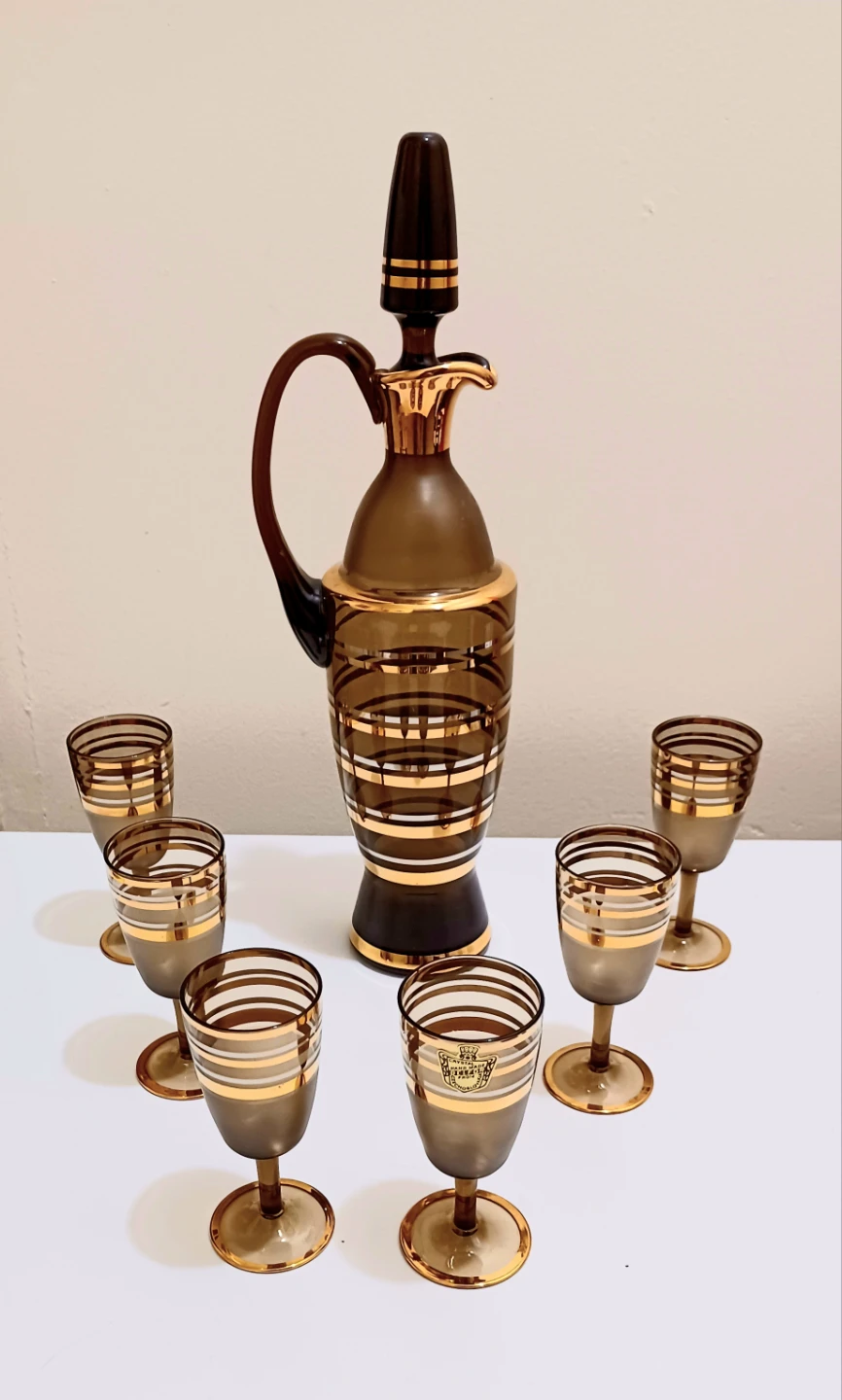 Vtg.Stunning Handmade Bohemian Belfor Crystal Decanter Set of 7