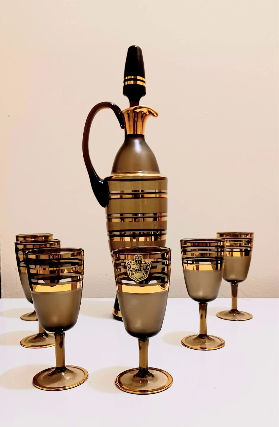 Vtg.Stunning Handmade Bohemian Belfor Crystal Decanter Set of 7 - photo 2