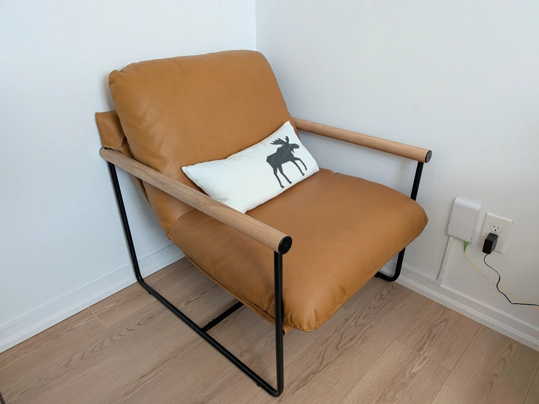 Real leather light brown sling lounge chair