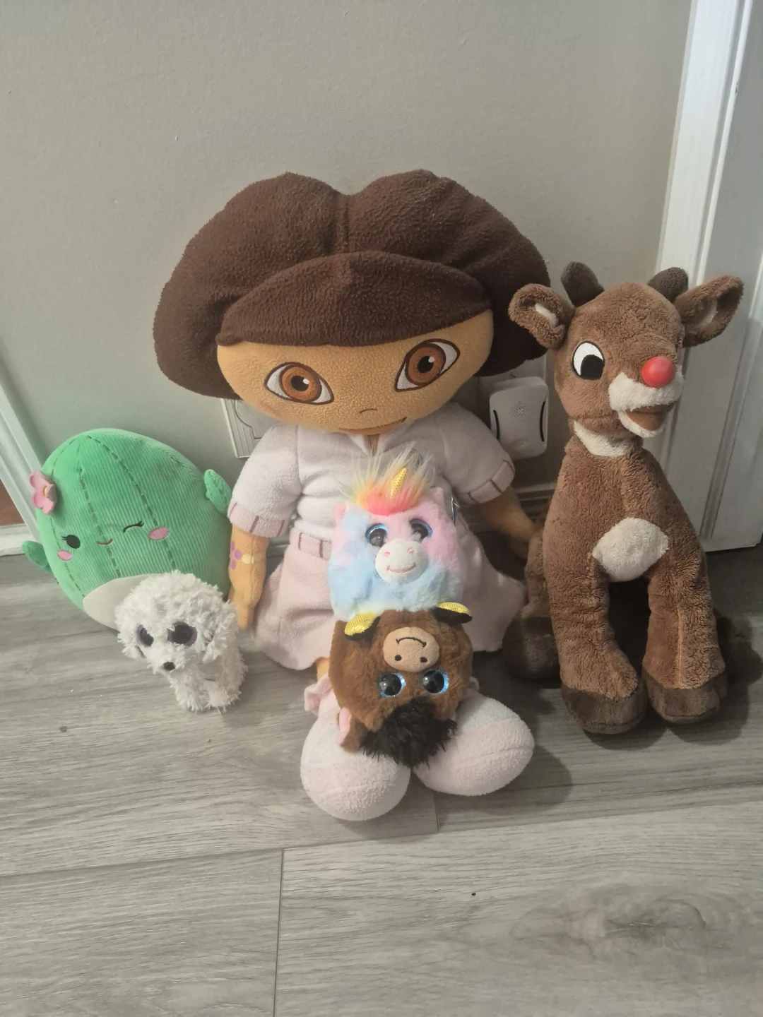 Assorted Plush Toys - Dora, Rudolph, Squishmallow