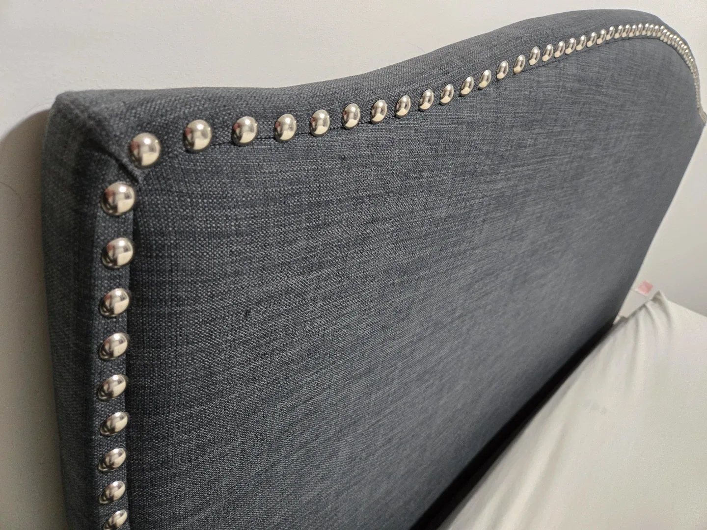 Upholstered Headboard - Dark Grey with Nailhead Trim