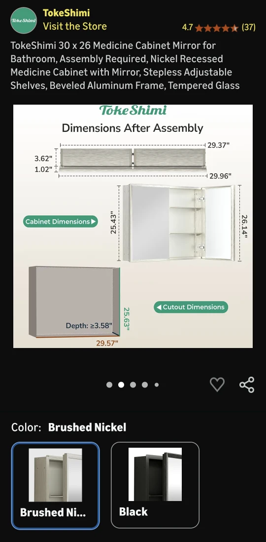 New TokeShimi 30x26 Medicine Cabinet - Brushed Nickel - photo 2