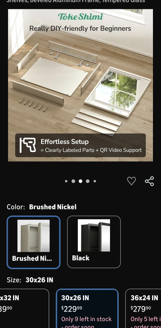 New TokeShimi 30x26 Medicine Cabinet - Brushed Nickel - photo 3