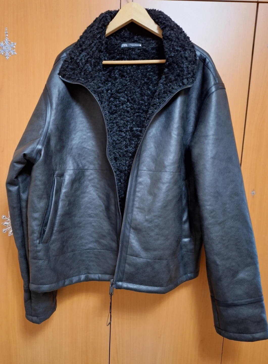 ZARA Black Faux Leather Jacket XXL - photo 2