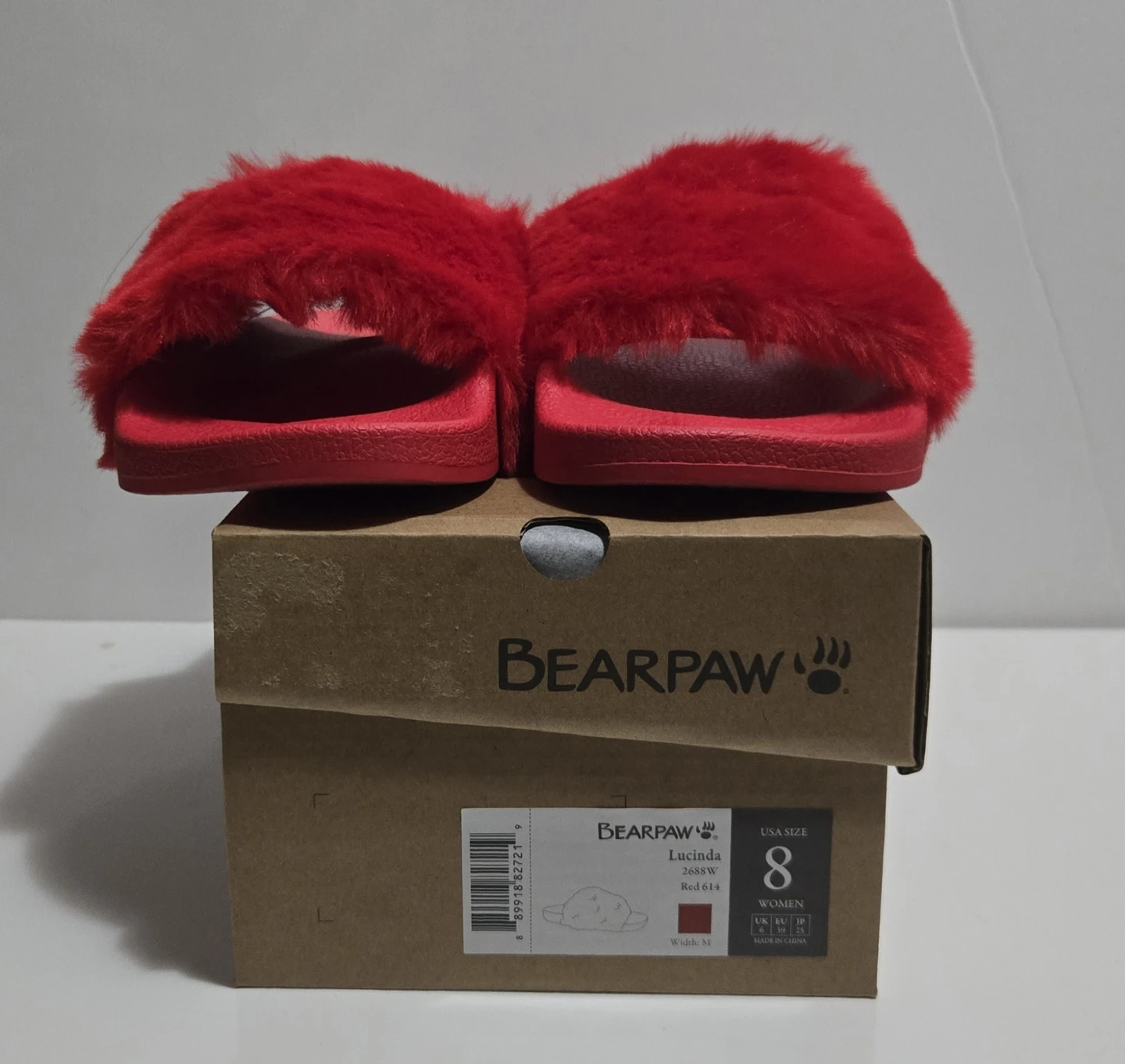 Bearpaw Lucinda Red Furry Slides - Size 8
