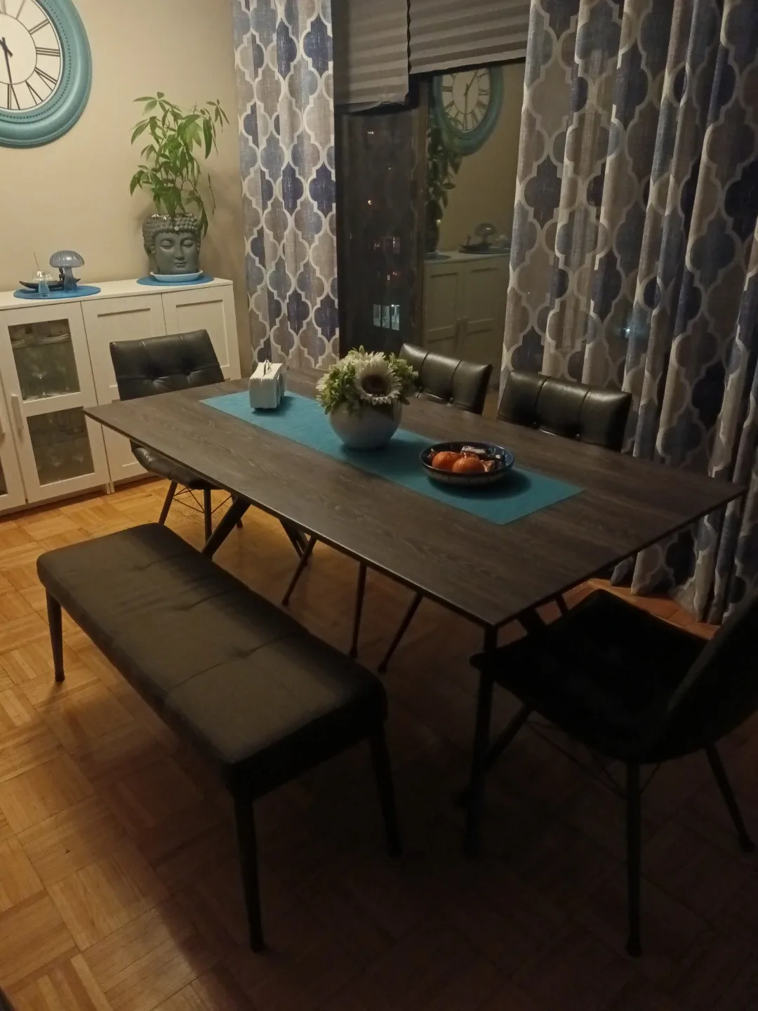 GREY OAK Dining Table, Bench & GREY Chairs