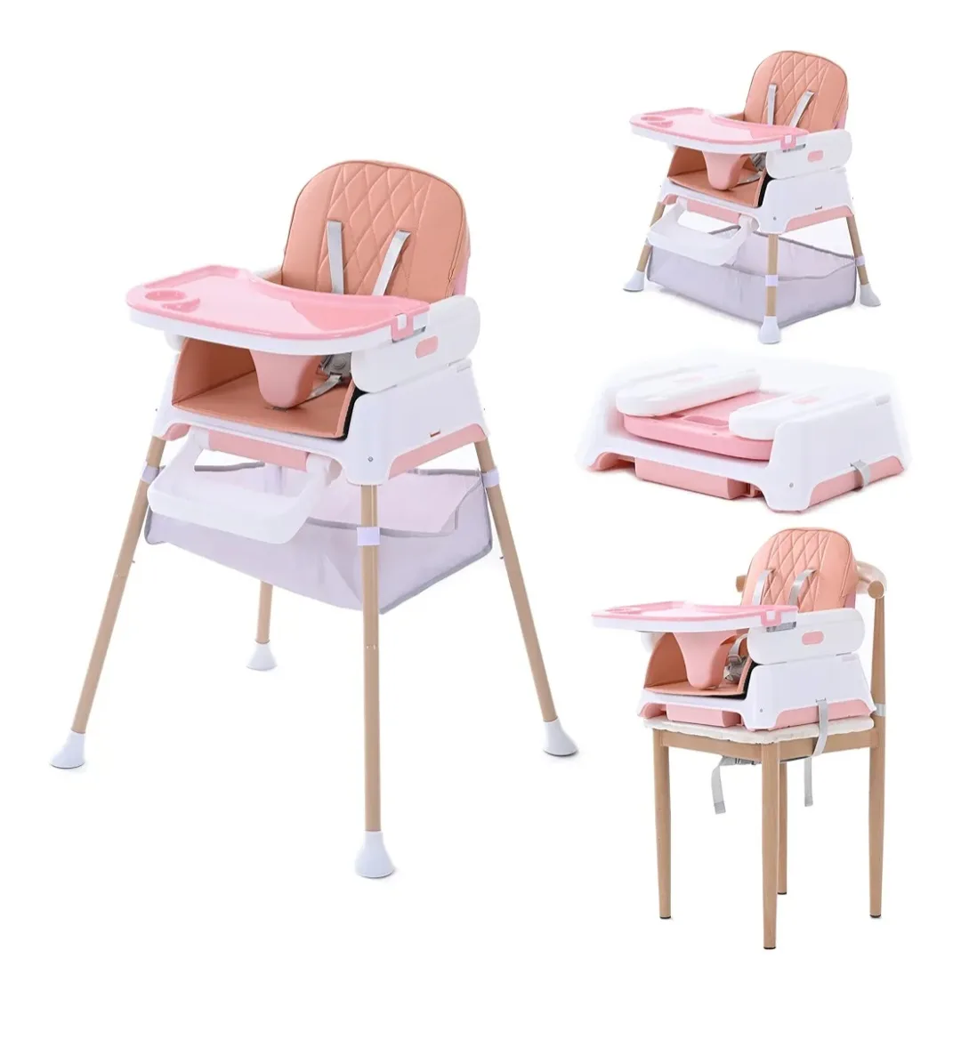 Convertible High Chair - Pink & White