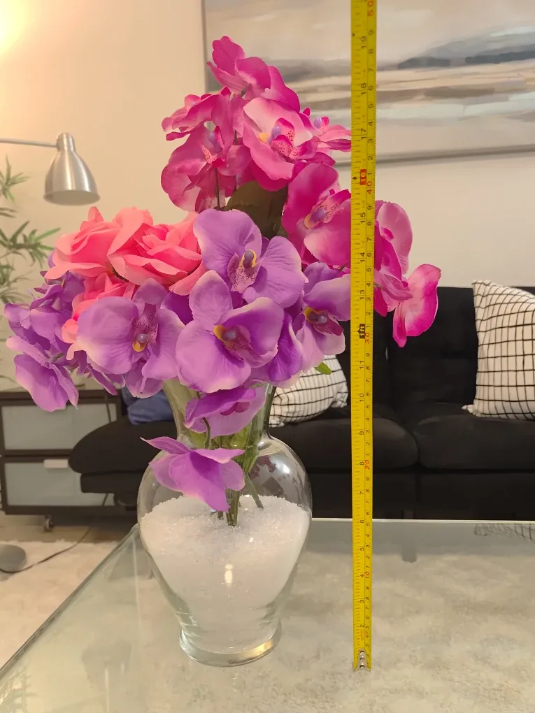 Faux Flowers with glass vase