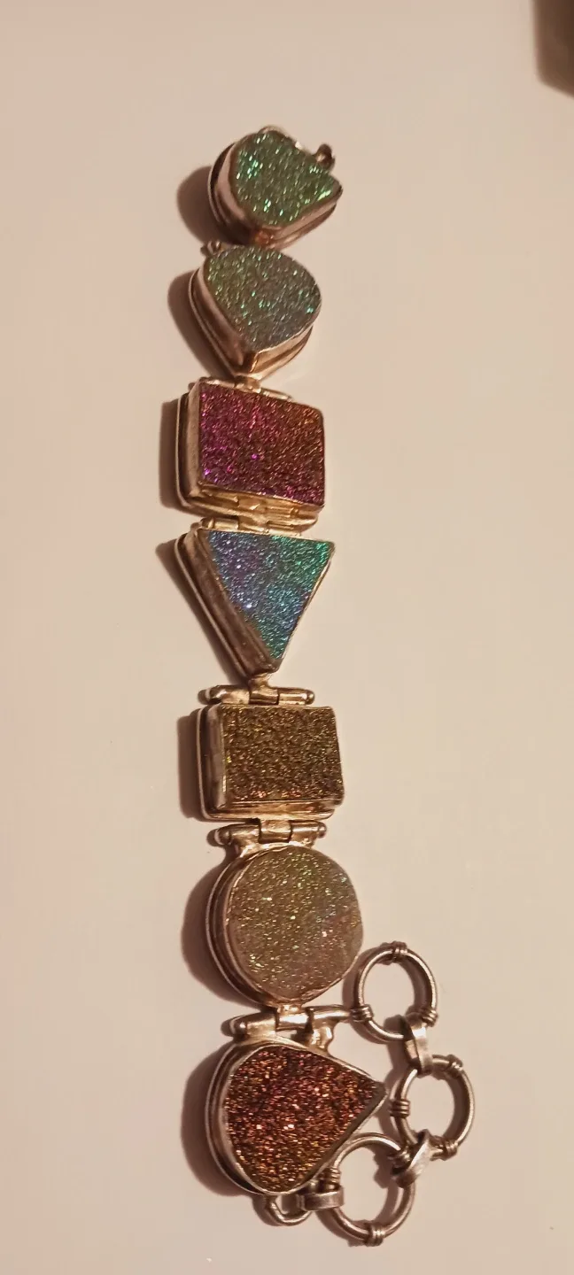 New !! Sterling Silver 925 Druzy Quartz Stones Bracelet image indicator(2)