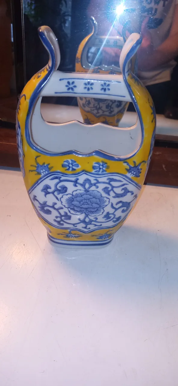 Vintage Yellow & Blue Floral Vase Stamped